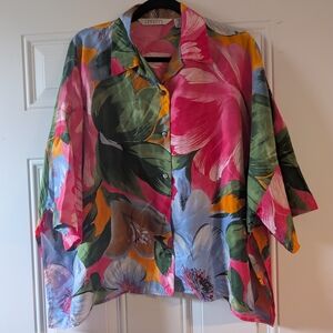 Vintage Silk Vibrant Floral Oversized Button Up Size S